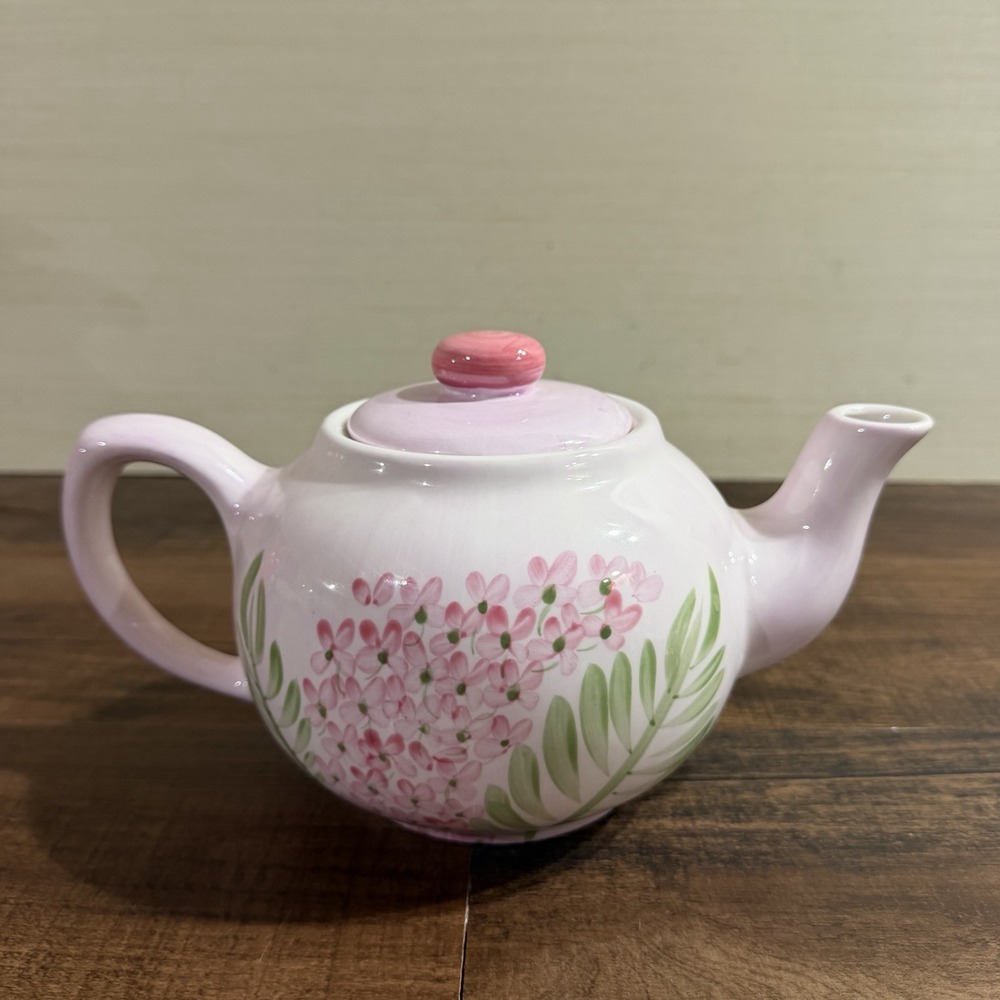 Vintage Cook's Club Hydrangea Ceramic Teapot With Lid Pink Green Summer Cottage